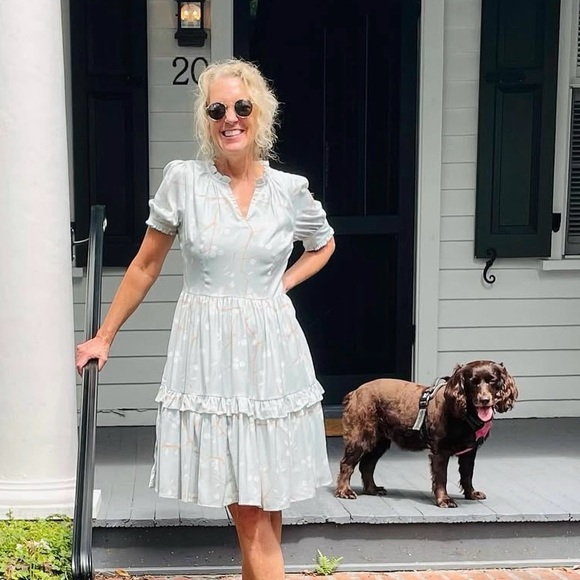 Abbey Glass Elegant Light Blue Floral Dress— XS - Picture 6 of 6